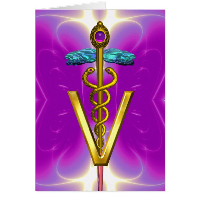 GOLD CADUCEUS VETERINARY SYMBOL Pink Fuchsia (Front)