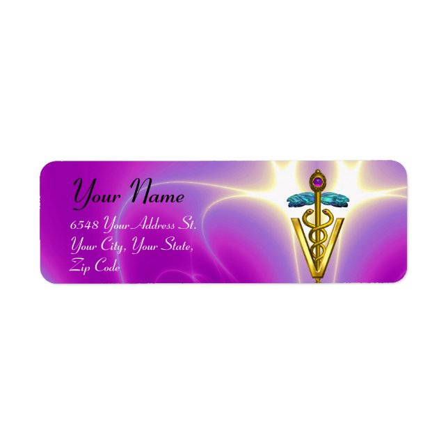 GOLD CADUCEUS VETERINARY SYMBOL Pink Fuchsia (Front)
