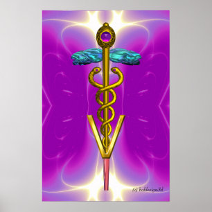 GOLD CADUCEUS VETERINARY SYMBOL Pink Fuchsia Poster