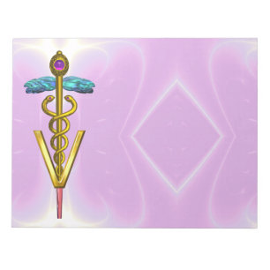 GOLD CADUCEUS VETERINARY SYMBOL,Pink Lilac Notepad