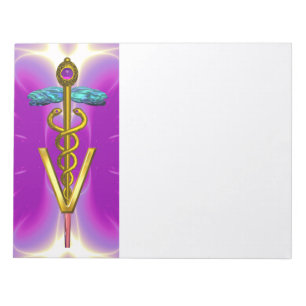 GOLD CADUCEUS VETERINARY SYMBOL,Pink Purple Notepad