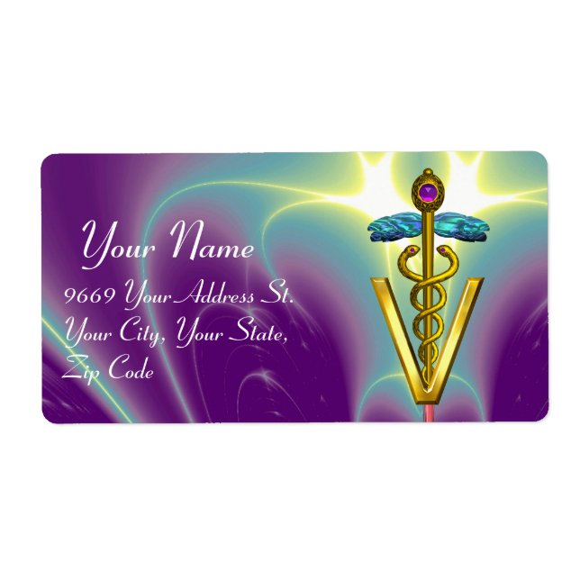 GOLD CADUCEUS VETERINARY SYMBOL Purple Aqua Blue (Front)