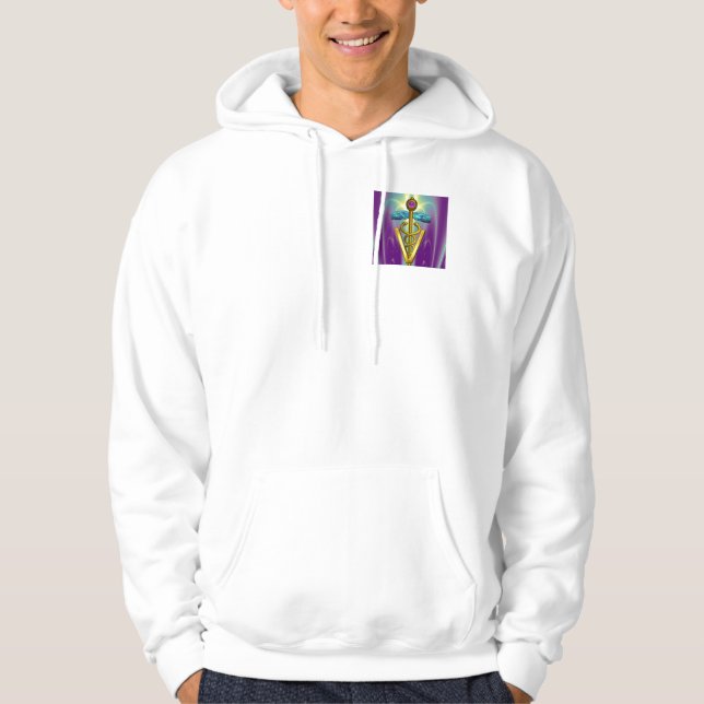 GOLD CADUCEUS VETERINARY SYMBOL,Purple Green Waves Hoodie (Front)