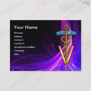GOLD CADUCEUS VETERINARY SYMBOL PURPLE LIGHT WAVES BUSINESS CARD