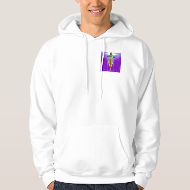 GOLD CADUCEUS VETERINARY SYMBOL,Purple Light Waves Hoodie (Front)