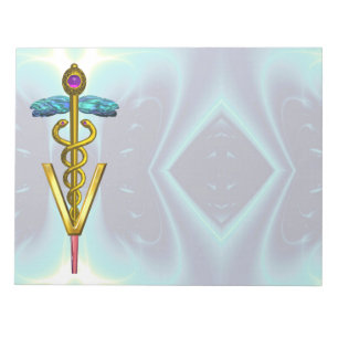 GOLD CADUCEUS VETERINARY SYMBOL, Teal Blue Notepad
