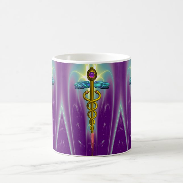 GOLD CADUCEUS , vibrant purple ametyst Coffee Mug (Center)