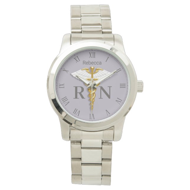 Gold Caduceus White Wings Registered Nurse RN Watch (Front)