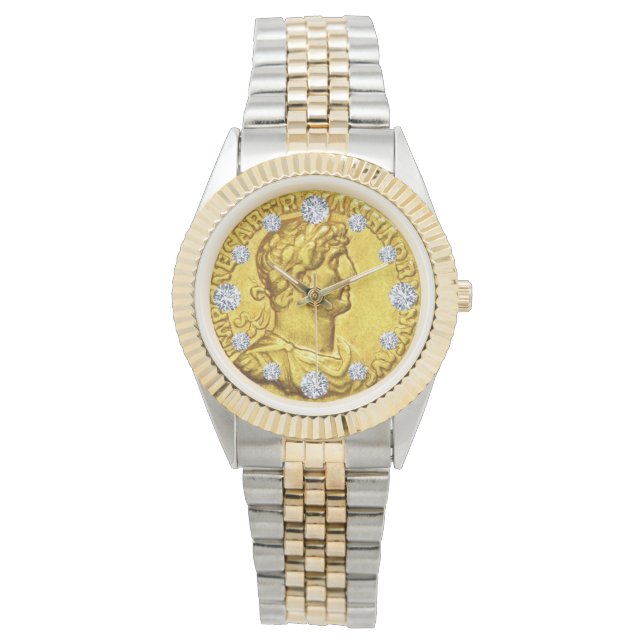 Gold Caesar Antiquities Coin Diamond Dial Watch (Front)