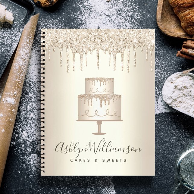 Gold Cake Bakery Dessert Glitter Drips Pastry Chef Notebook (Creator Uploaded)