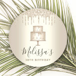 Gold cake glitter drips elegant girly glam party round paper coaster<br><div class="desc">Relax with your favourite beverage and protect your furniture with these simple, modern, girly, and stylish custom name paper coasters. A glittery, chic, champagne gold 2 layer cake, elegant script typography and glitter drips overlay a faux metallic champagne gold ombre background. Personalise with the name and message of your choice....</div>