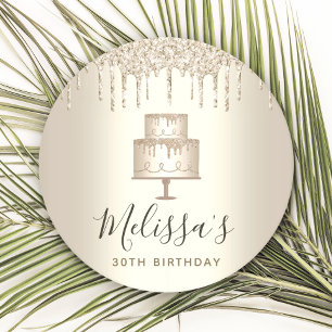 Gold cake glitter drips elegant girly glam party round paper coaster