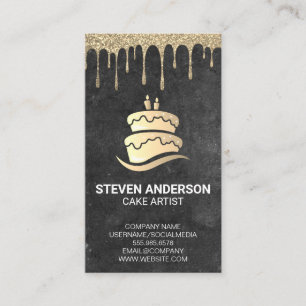 Gold Cake Logo Gold Glitter Icing Drip Business Card