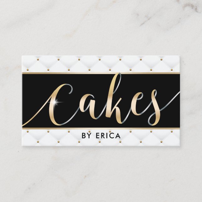 Gold Cake Typography Pastry Chef Luxury Bakery Business Card (Front)