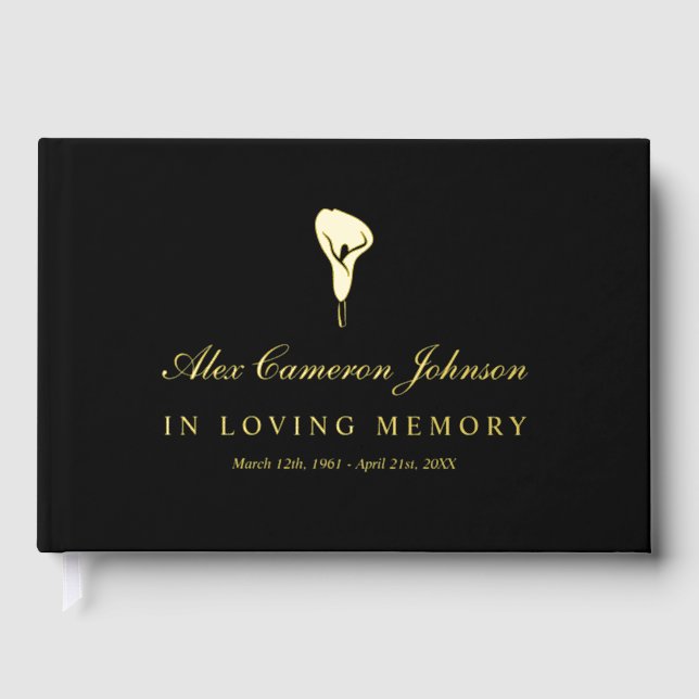 Gold Calla Lily Black In Loving Memory Guest Book (Front)