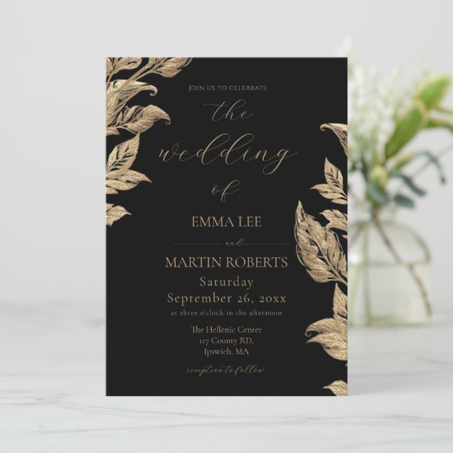  Gold Calla Lily Elegant Calligraphy Wedding Invitation (Standing Front)