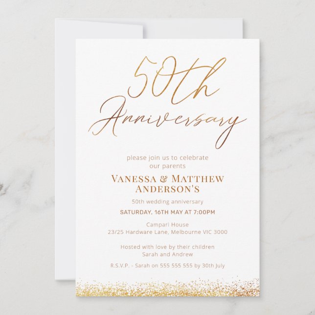 Gold Calligraphy 50th Wedding Anniversary Invitation (Front)