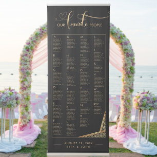 Gold Calligraphy AlphabeticWedding Seating Chart Retractable Banner