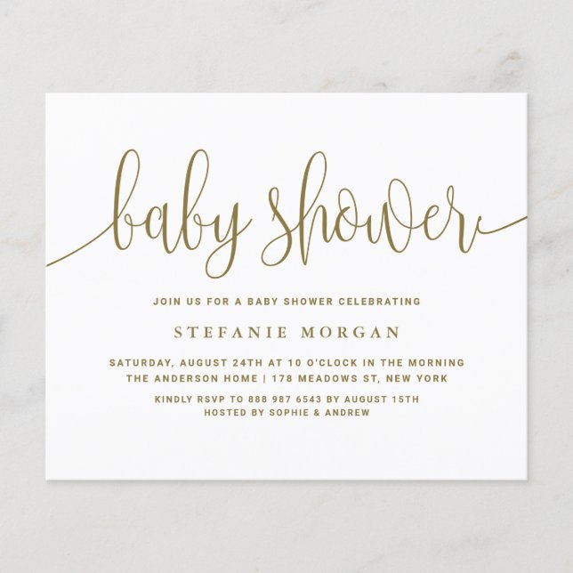 Gold Calligraphy Baby Shower Invitation (Front)