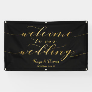 Gold Calligraphy Black Welcome To Our Wedding Banner