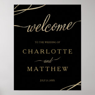 Gold Calligraphy   Black Welcome Wedding Poster