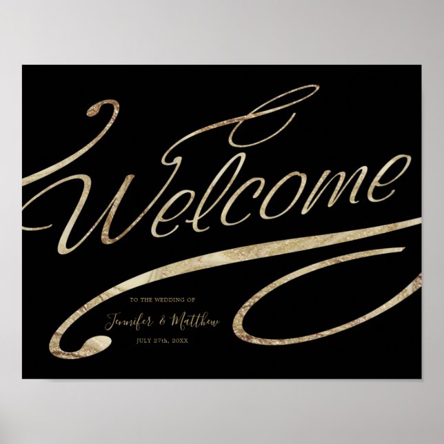 Gold Calligraphy Black Welcome Wedding Poster (Front)