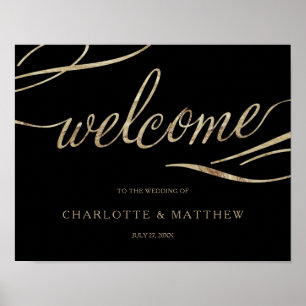 Gold Calligraphy   Black Welcome Wedding Poster 