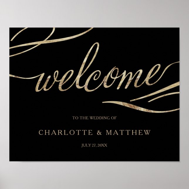 Gold Calligraphy | Black Welcome Wedding Poster  (Front)