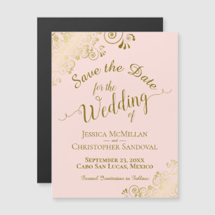 Gold Calligraphy Blush Pink Save the Date Magnet