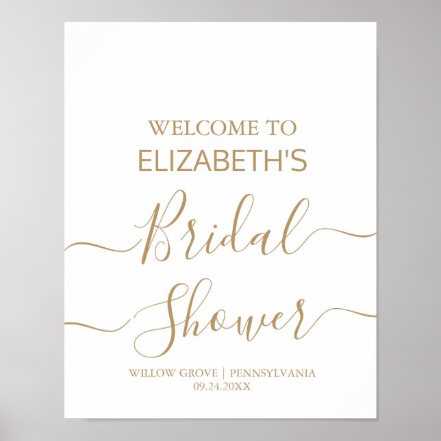 Gold Calligraphy Bridal Shower Welcome Sign (Front)