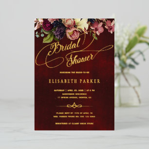 Gold calligraphy burgundy vintage bridal shower