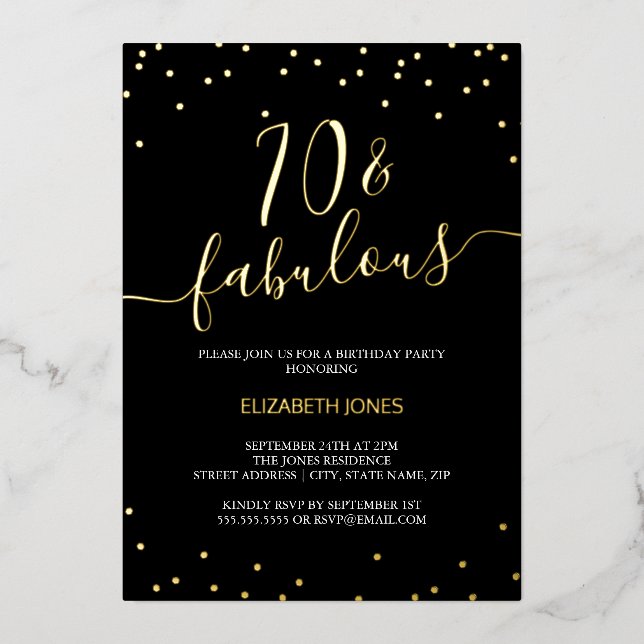Gold Calligraphy Confetti 70th Fabulous Birthday  (Front)