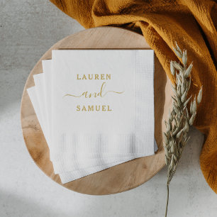 Gold Calligraphy Couple Names Wedding Foil Napkins