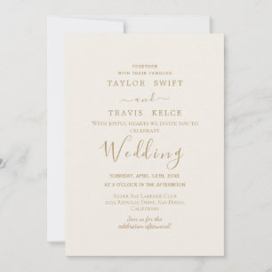 Gold Calligraphy Cream Wedding Invitation