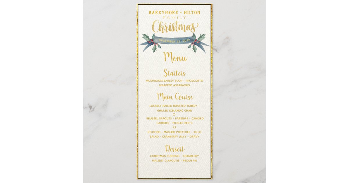 Gold Calligraphy Elegant Family Christmas Dinner Menu ...
