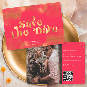 Gold Calligraphy Elegant Magenta QR Code Save The Date