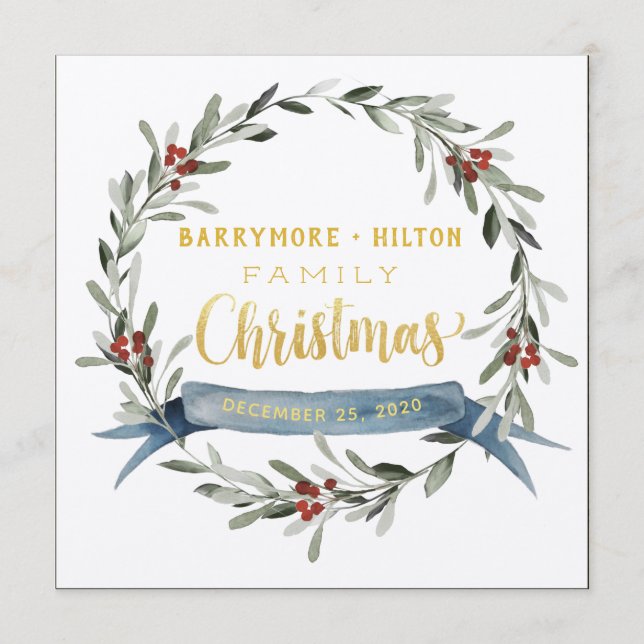 Gold Calligraphy Elegant Sprig Christmas Dinner Menu (Front)