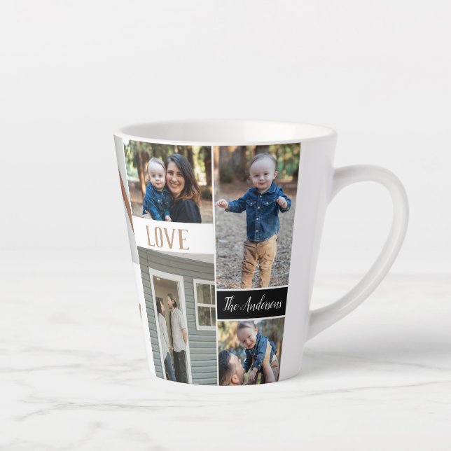 Gold Calligraphy Family Photo Collage Latte Mug (Right)