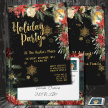 Gold Calligraphy Floral Greenery Holiday Party
