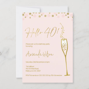 Gold Calligraphy Glass 40th Birthday Invitation