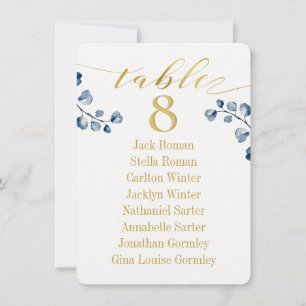 Gold Calligraphy Greenery Seating Chart Card