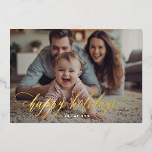 Gold Calligraphy Happy Holidays Photo Christmas Foil Holiday Card