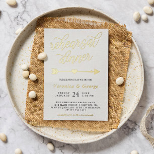 Gold Calligraphy & Heart Arrow Rehearsal Dinner