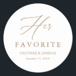 Gold Calligraphy Her Favourite Wedding Treat Box Classic Round Sticker<br><div class="desc">Calligraphy Her Favourite Wedding Treat Box</div>