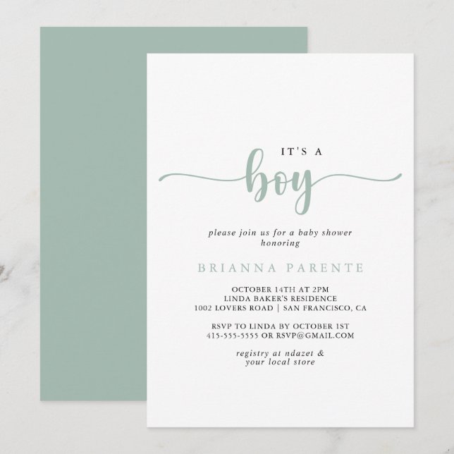 Gold Calligraphy It's A Boy Baby Shower   Invitation (Front/Back)