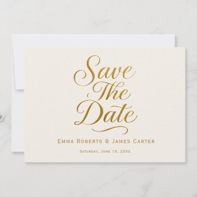 Gold Calligraphy Ivory QR Save the Date (Front)