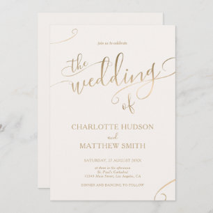 Gold Calligraphy   Ivory Wedding Invitation