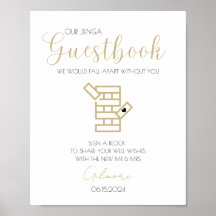 Gold Calligraphy Jenga Guestbook Wedding Poster