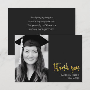 Gold Calligraphy Modern Photo Graduation Thank You Card