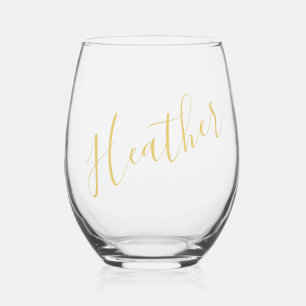 Gold calligraphy name custom bridesmaid gift stemless wine glass